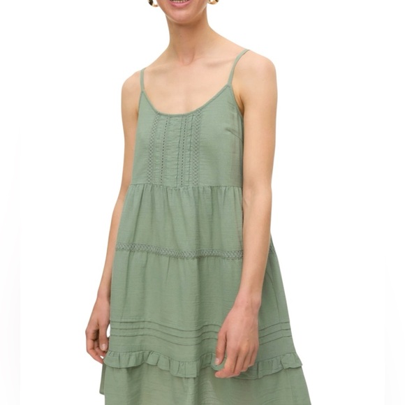 Vero Moda VMPRETTY 100% Cotton Mini Dress Hedge Green with Spaghetti Straps XL - Picture 1 of 11